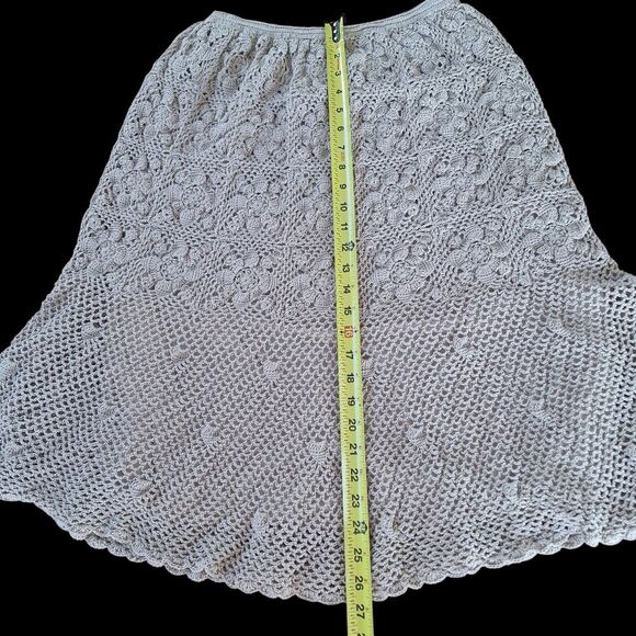 Ecru Crochet Boho Midi Skirt Cotton Sz M Slip Lining Philippines Doily Skirt - Picture 10 of 16